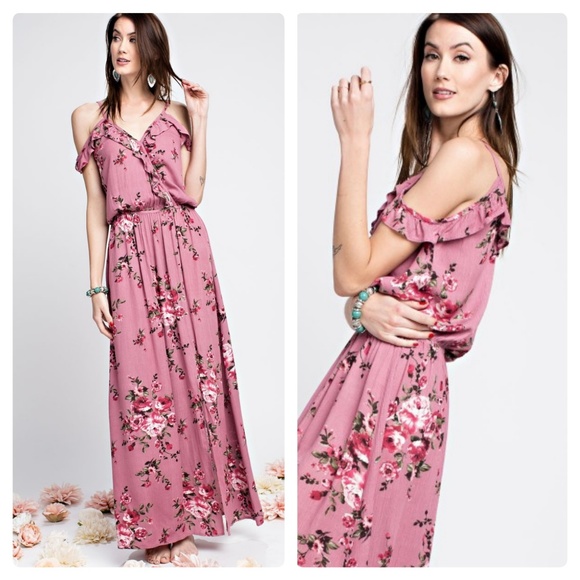 NWT GAUZE RUFFLED FLORAL MAXI DRESS - Picture 2 of 3